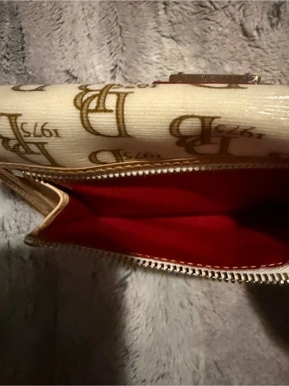 Dooney & Bourke Cream Logo Continental Wallet with Tan Trim